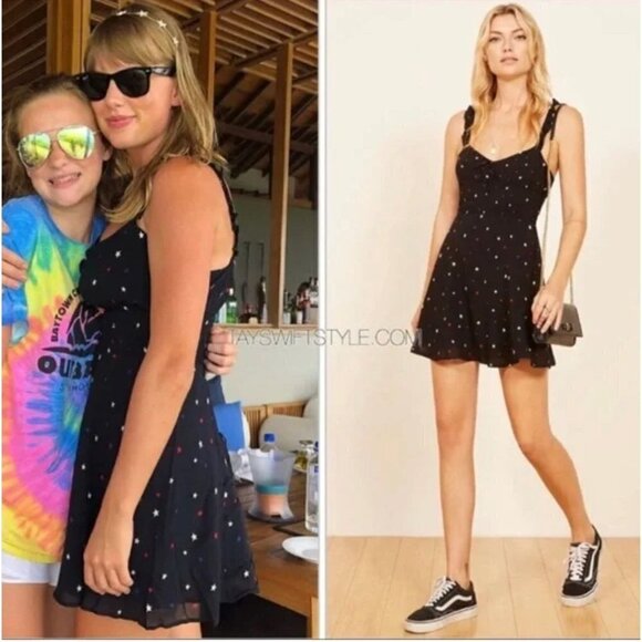 Reformation Elyse Patriotic Star Ruffle Strap Fit & Flare Mini Dress Black Sz 4 - Picture 7 of 8